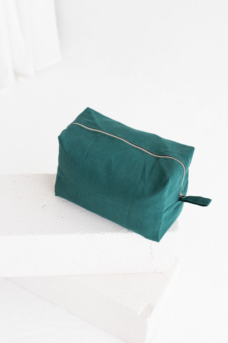 Emerald Linen Makeup Bag
