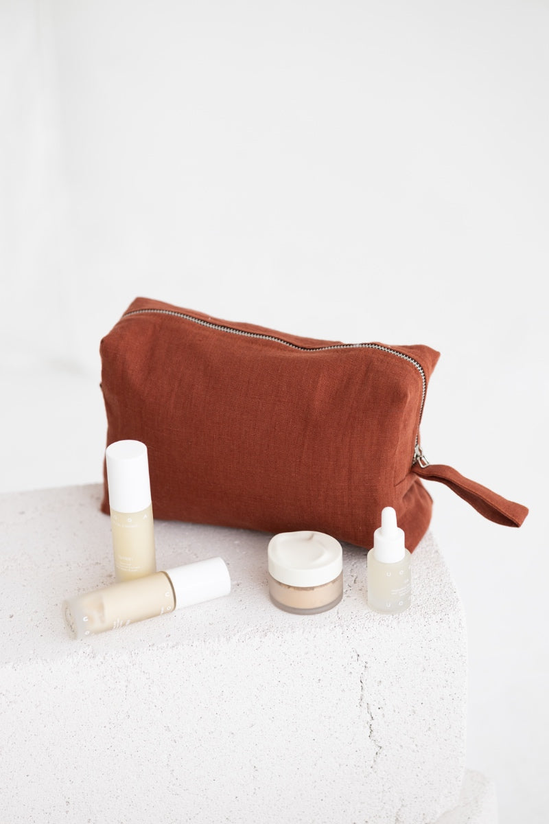 linen makeup bag