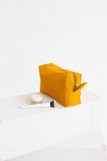Mustard Linen Makeup Bag