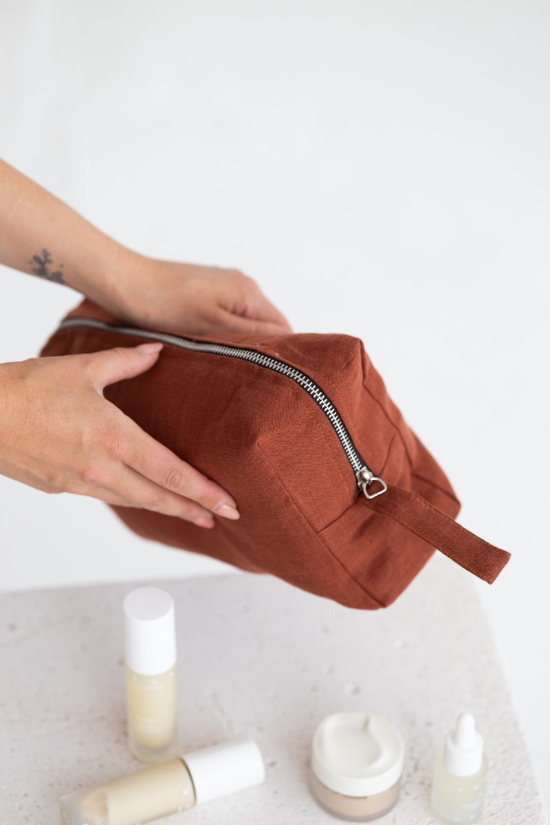 linen makeup bag