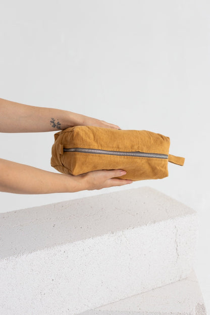 linen makeup bag