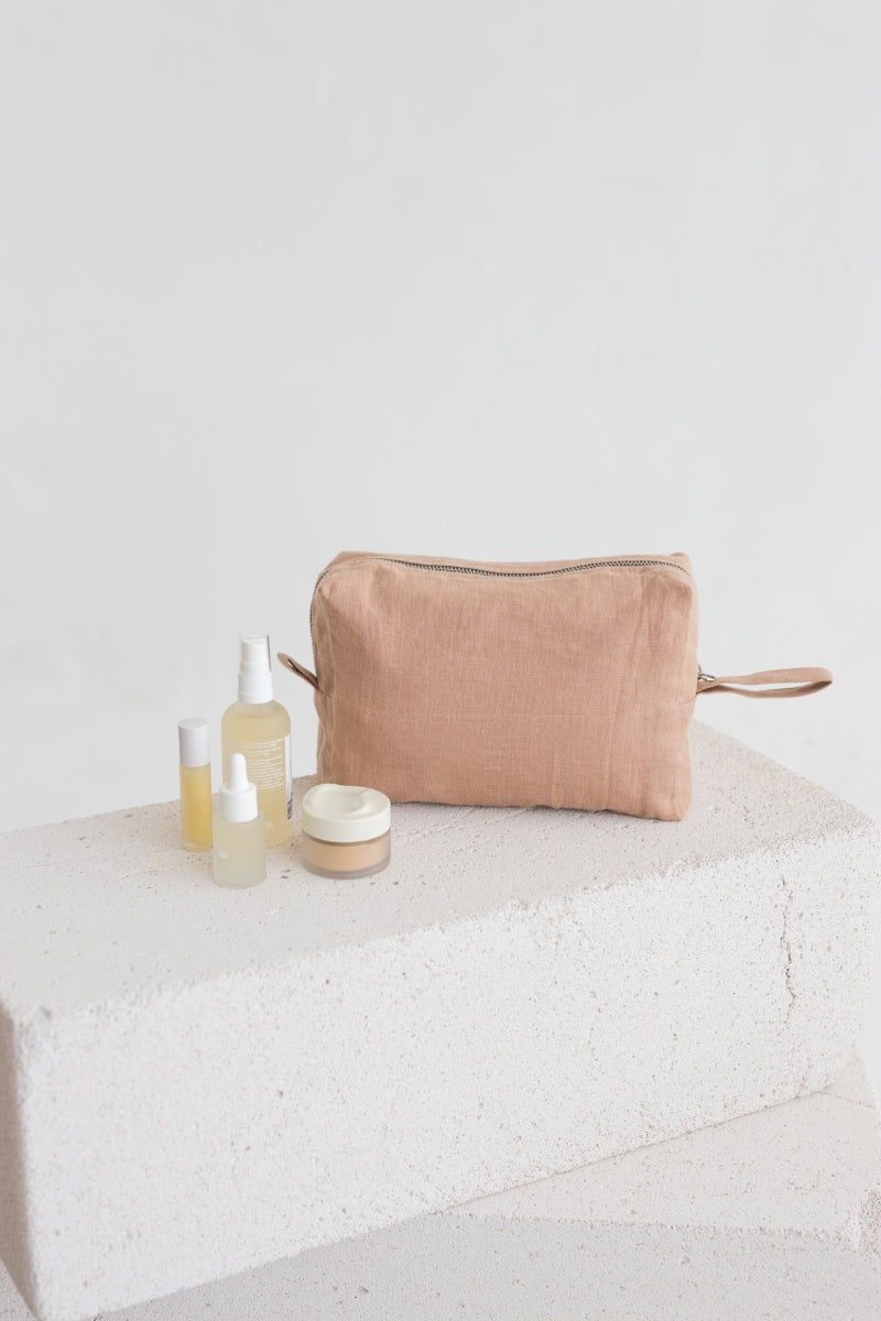 linen makeup bag