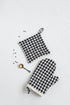black gingham linen oven mitt and linen pot holder