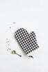 black gingham linen oven mitt and linen pot holder