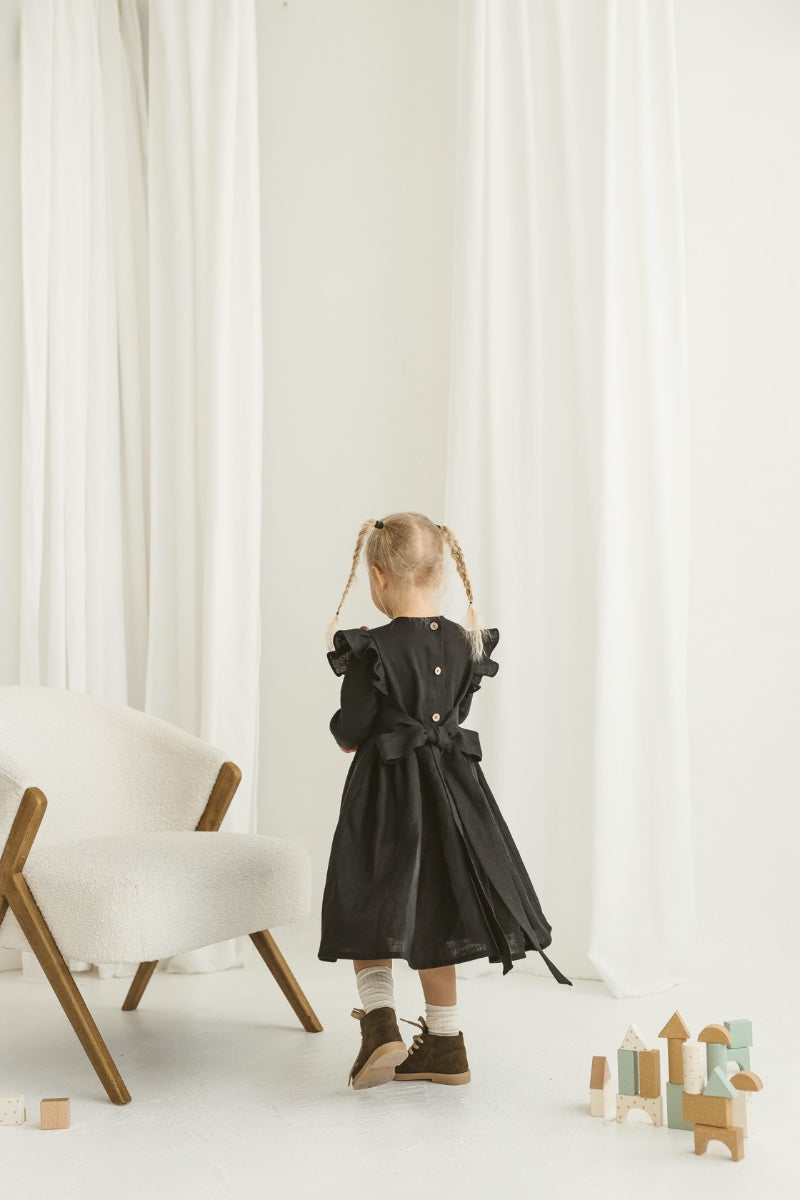 black linen girls dress