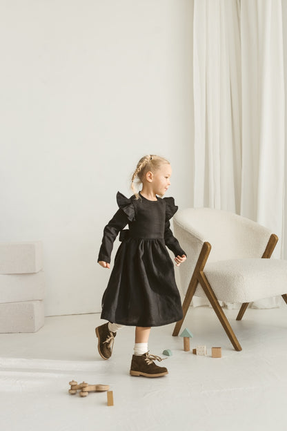 black linen girls dress
