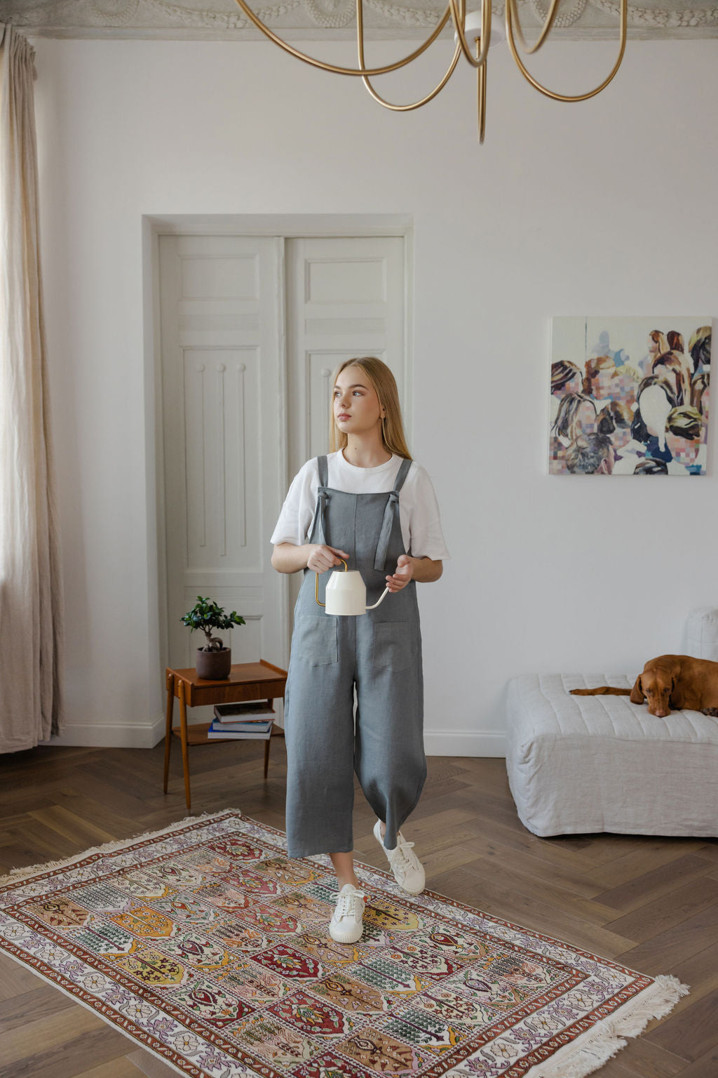 Gray linen jumpsuit