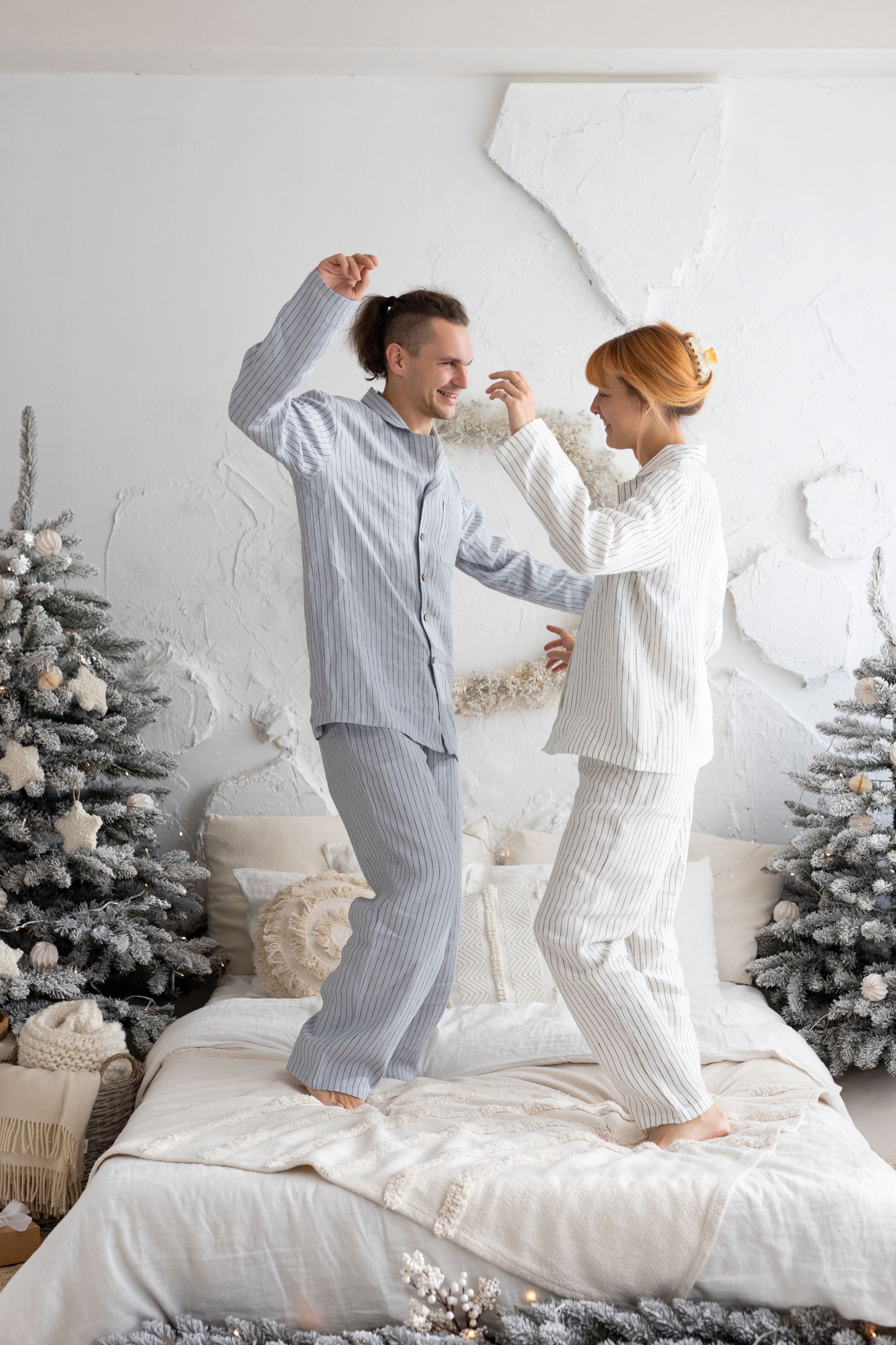 Milky White Pinstripe linen pajama set