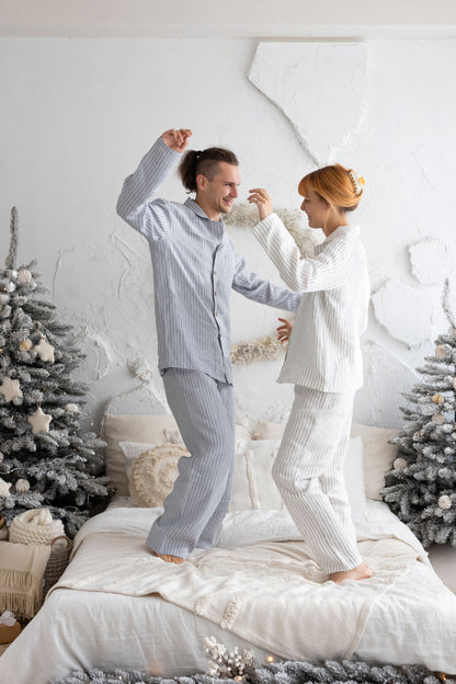 Milky White Pinstripe linen pajama set
