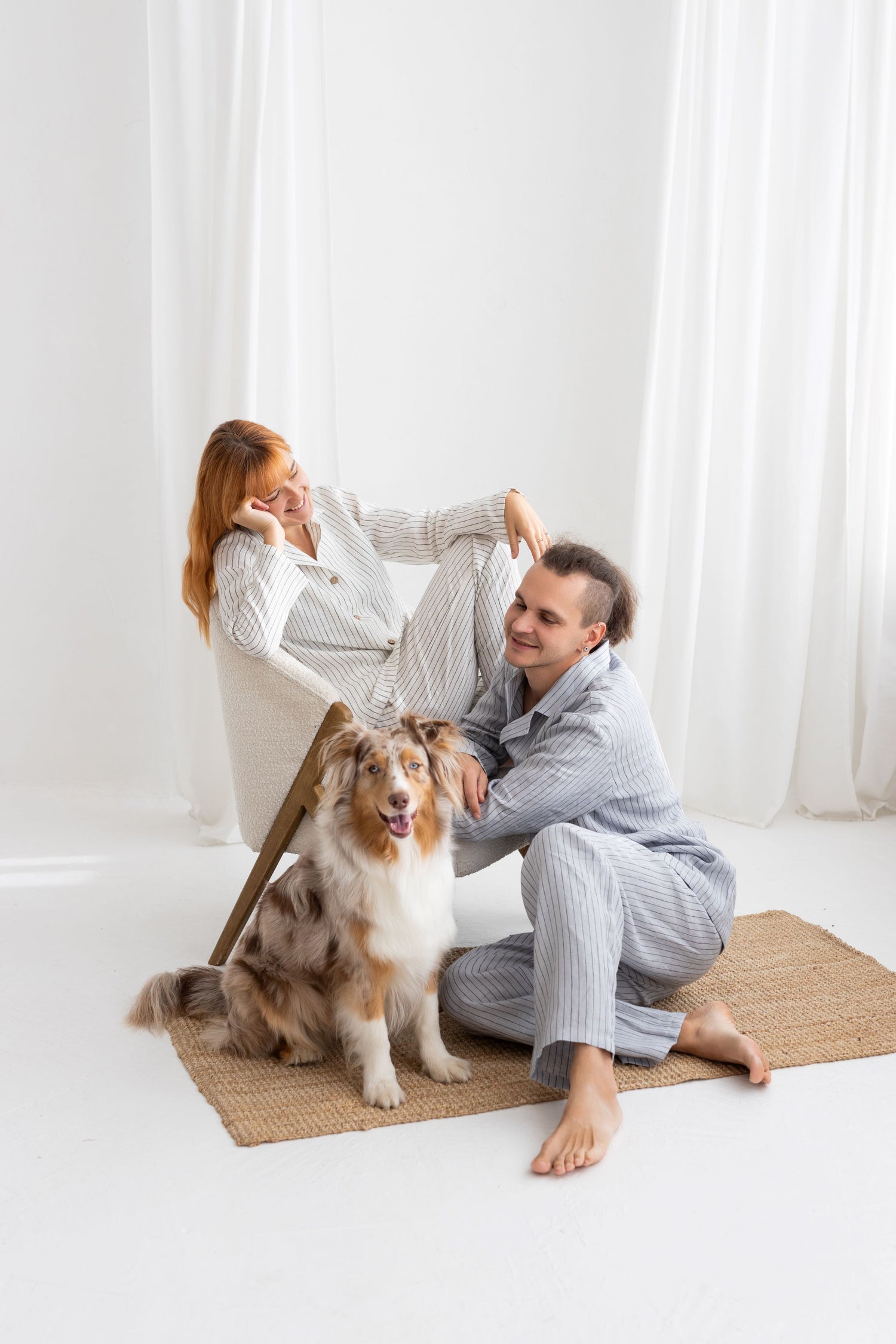 Milky White Pinstripe linen pajama set
