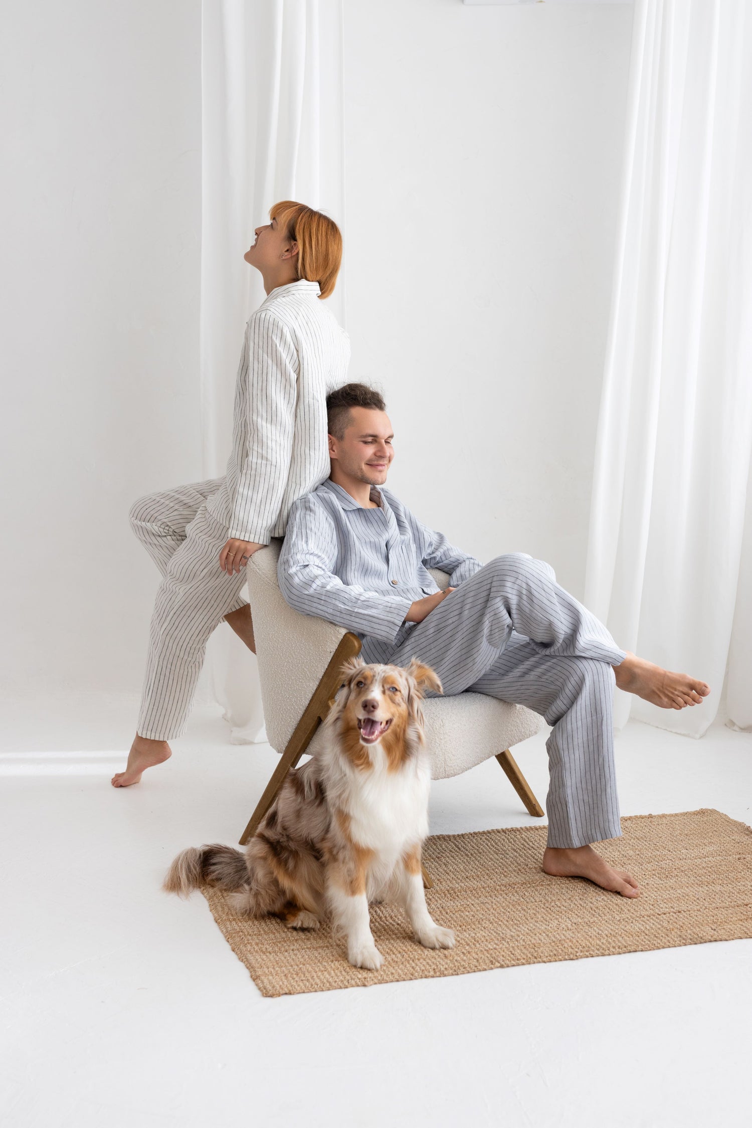 Milky White Pinstripe linen pajama set