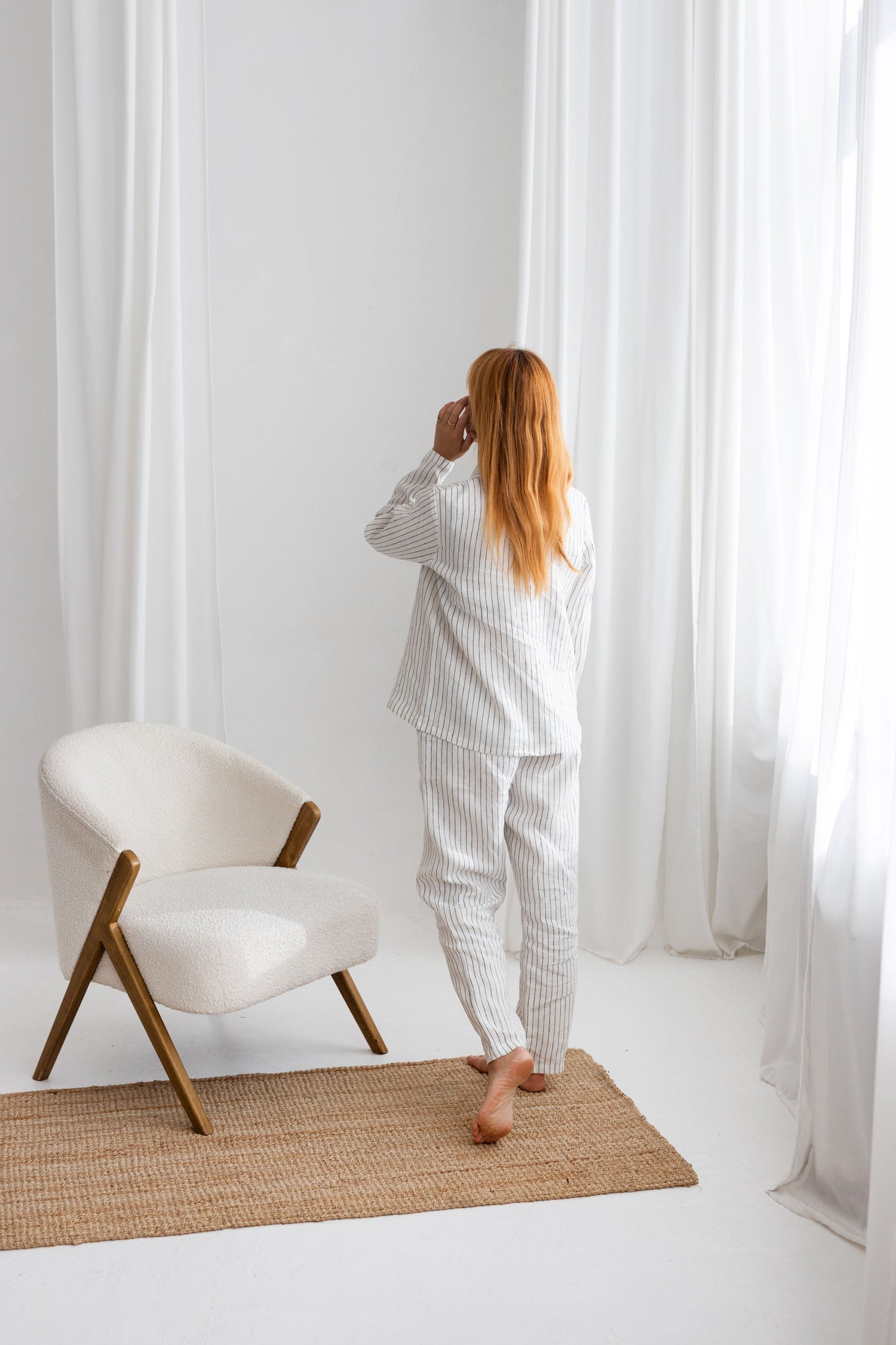 Milky White Pinstripe linen pajama set