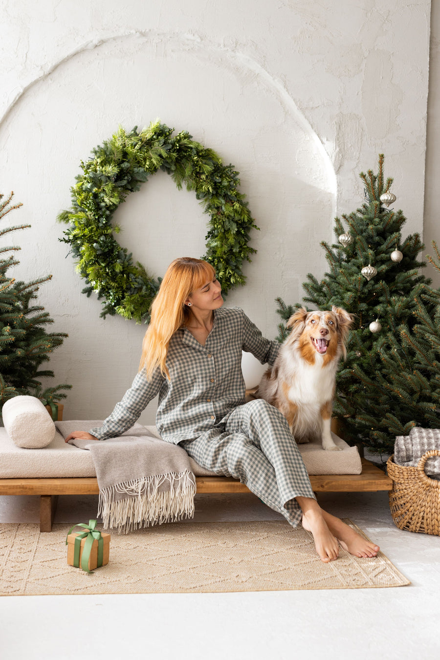 Gray Green Gingham linen pajama set