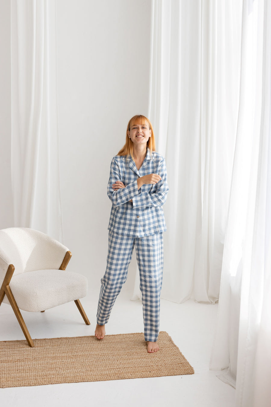 Light Blue Gingham linen pajama set