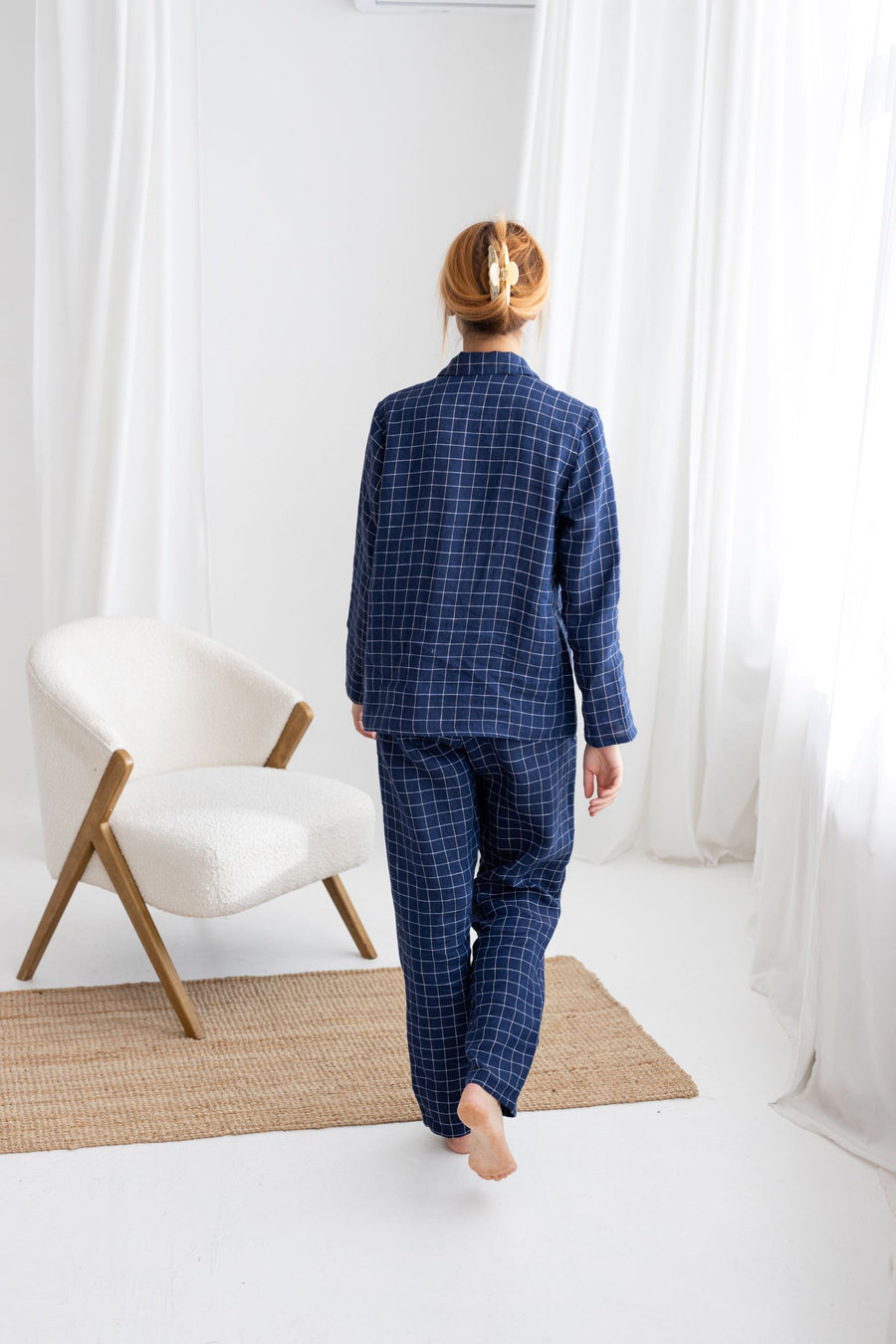 Navy Blue Windowpane linen pajama set