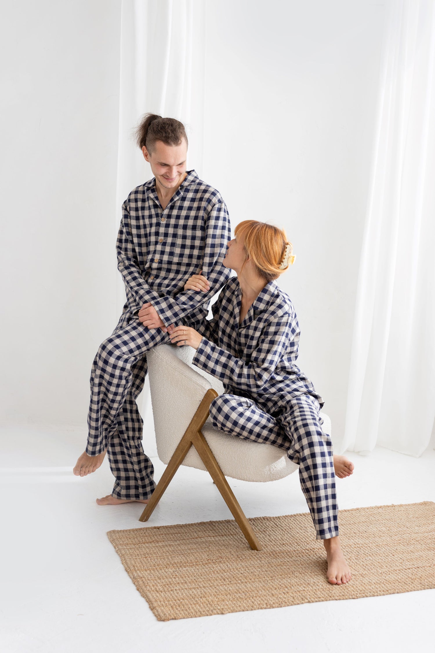blue gingham linen men&