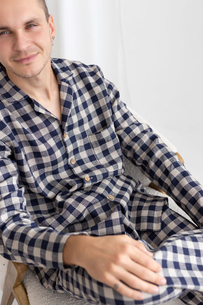blue gingham linen men&