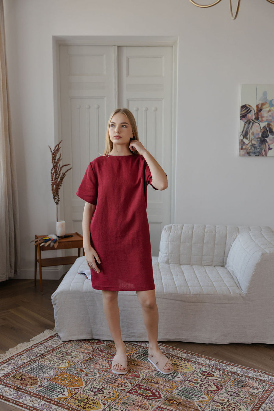 red linen dress