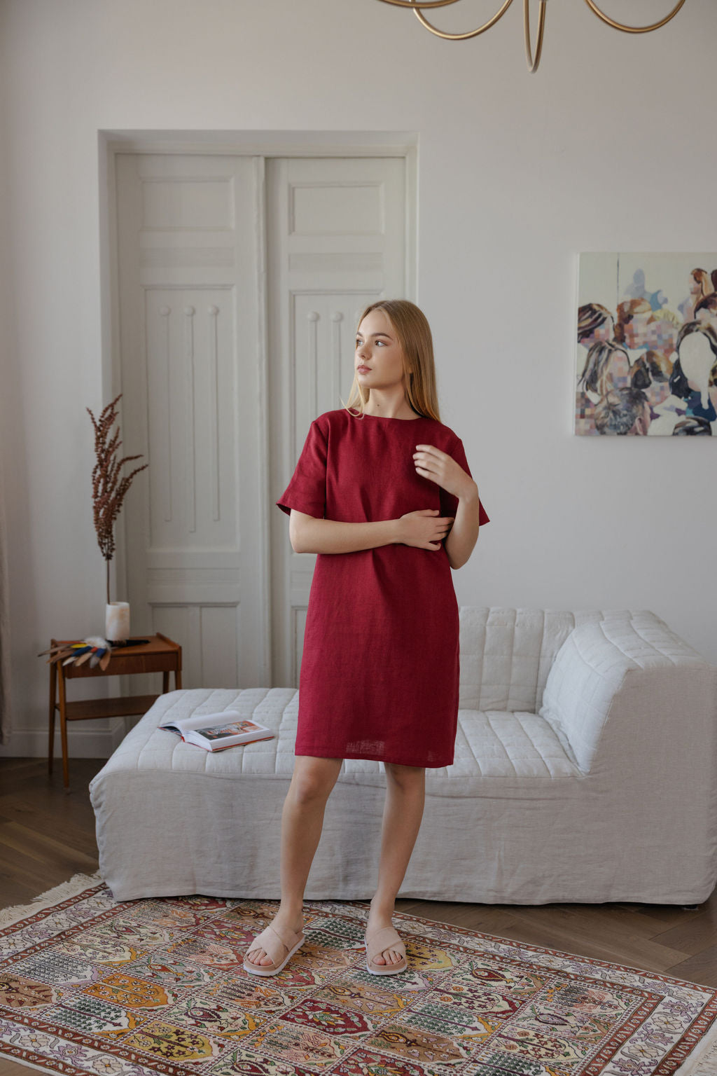 red linen dress