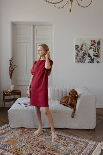Red linen dress