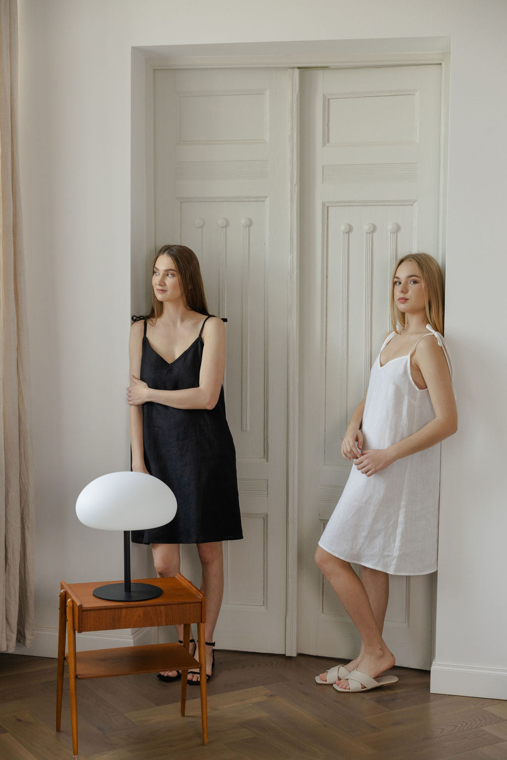 White Linen Slip Dress With Adjustable Straps