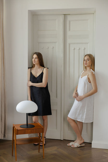 White Linen Slip Dress With Adjustable Straps