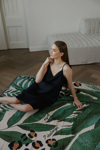 Black Linen Slip Dress With Adjustable Straps