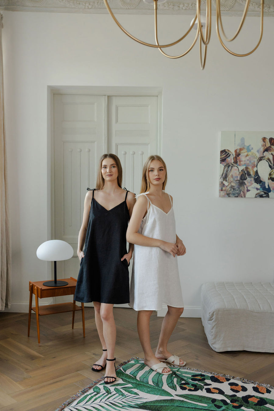 Black Linen Slip Dress With Adjustable Straps