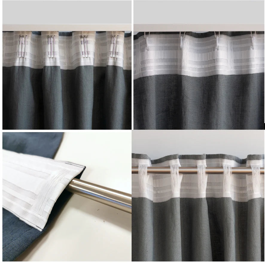 55&quot;/140 CM WIDTH COLOR BLOCK Linen Curtain With Blackout Lining