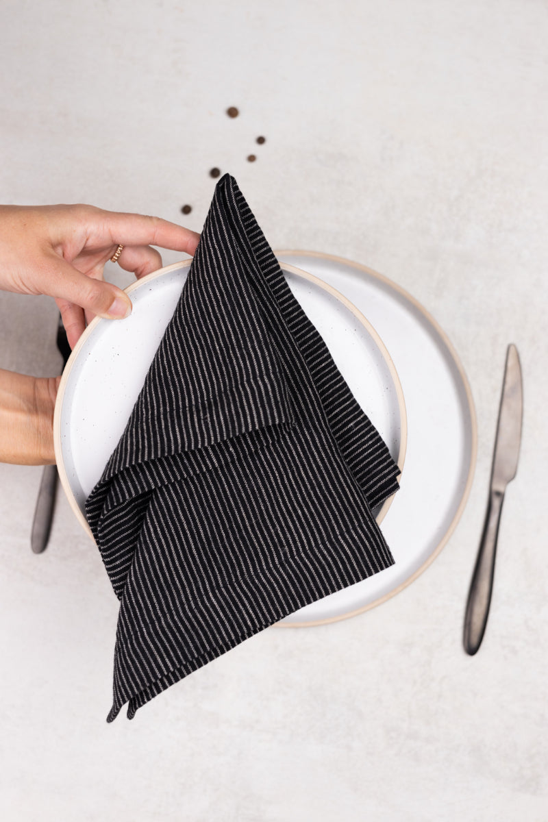 black striped linen napkin