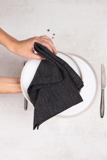 black striped linen napkin