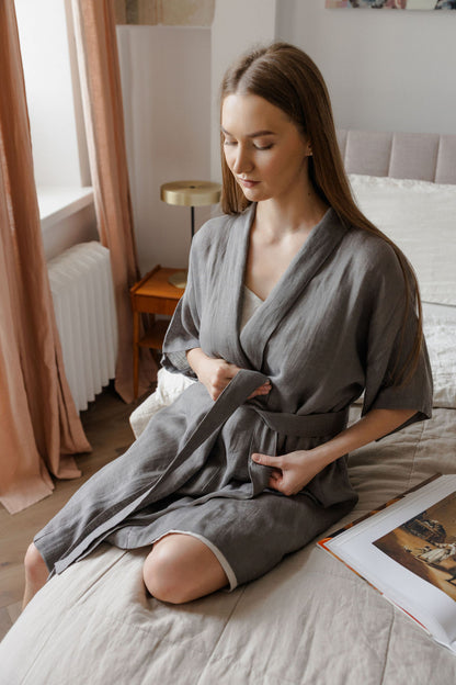 lightweight linen bath robe