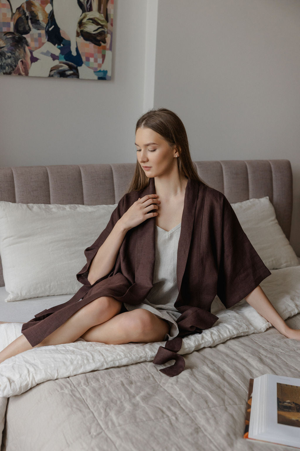 Chocolate Brown Linen Robe