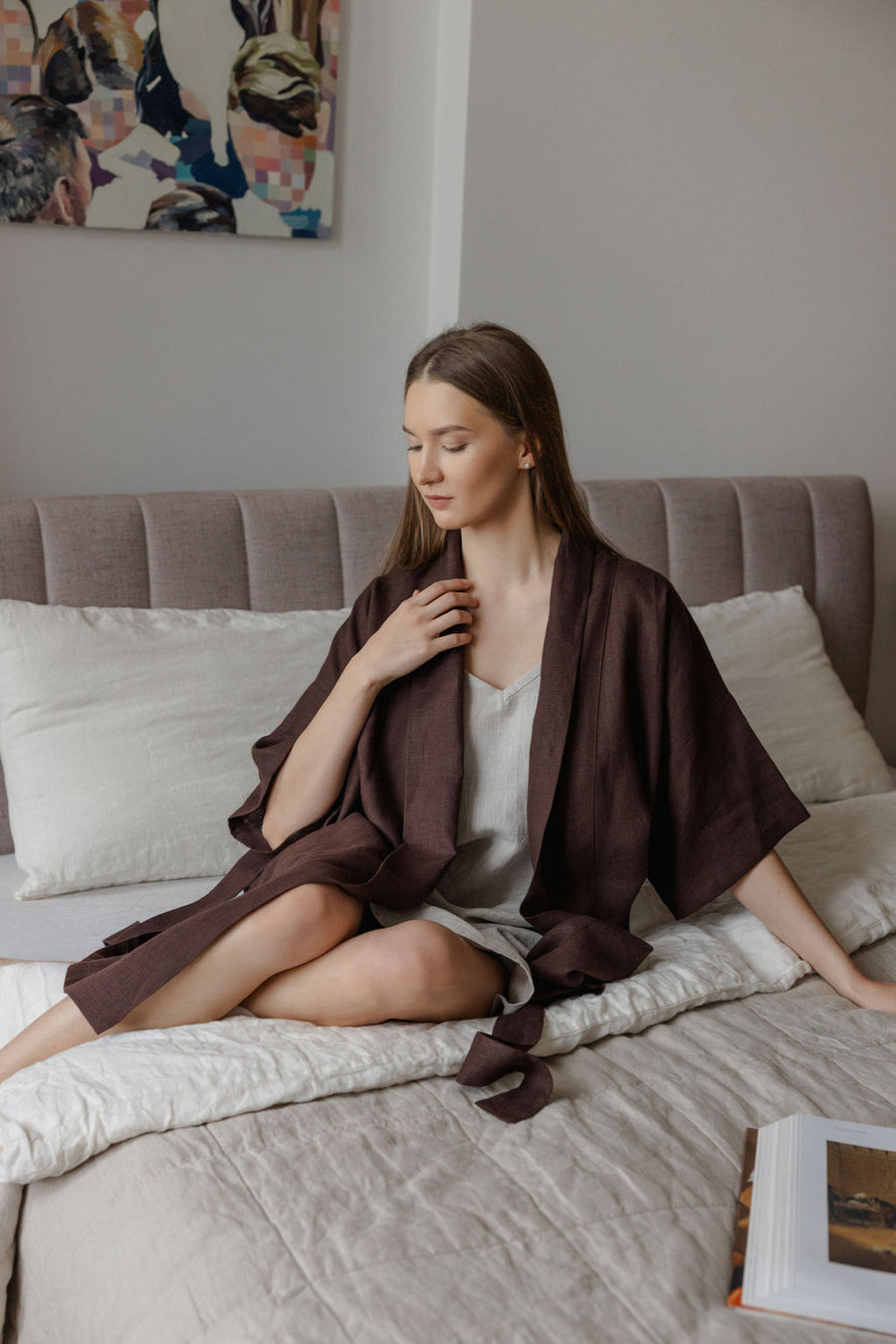 Chocolate Brown Linen Robe