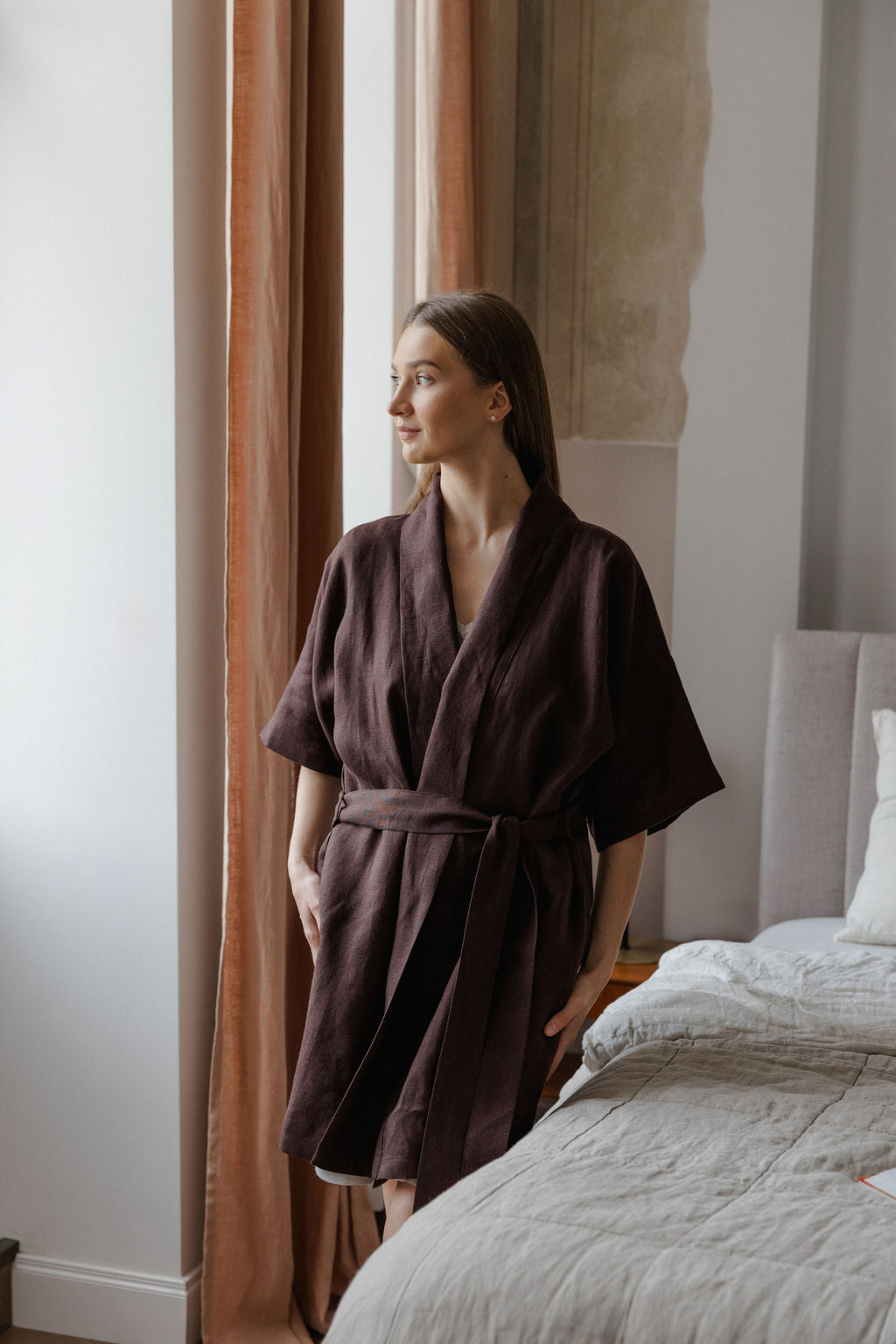 Chocolate Brown Linen Robe