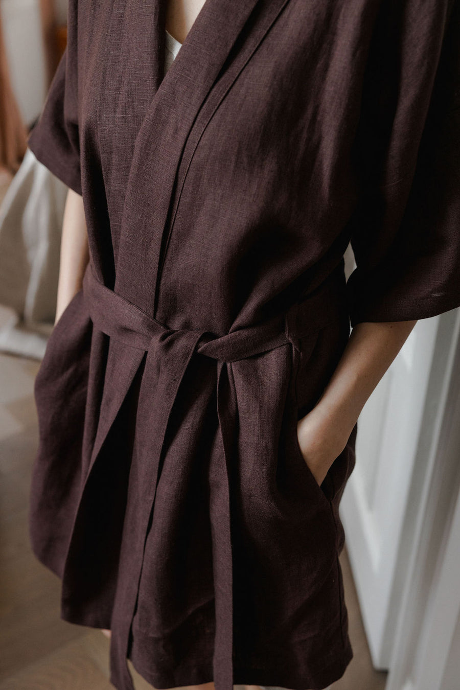 Chocolate Brown Linen Robe