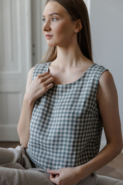  gray gingham linen crop top