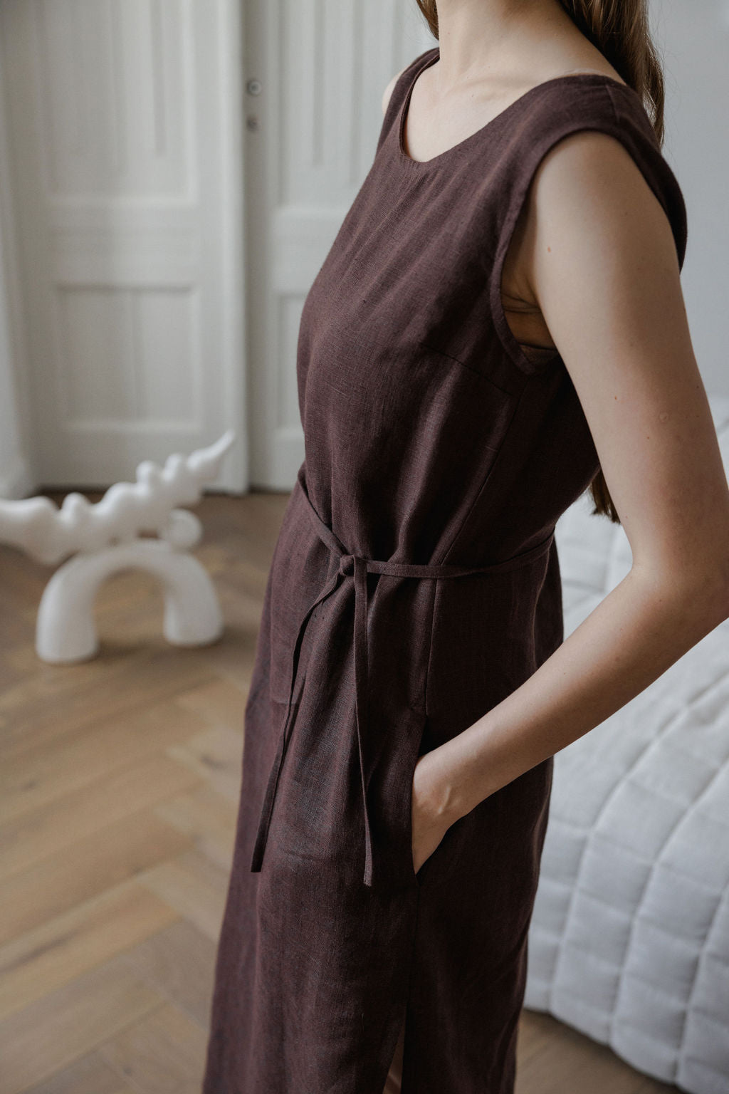 Chocolate brown linen dress