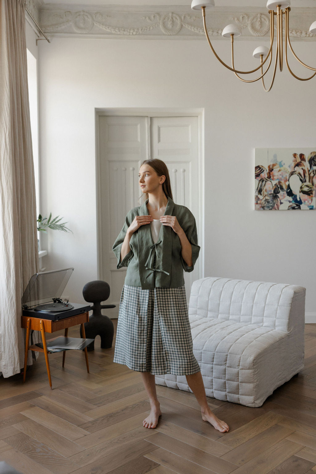 Safari Green Linen Kimono Jacket