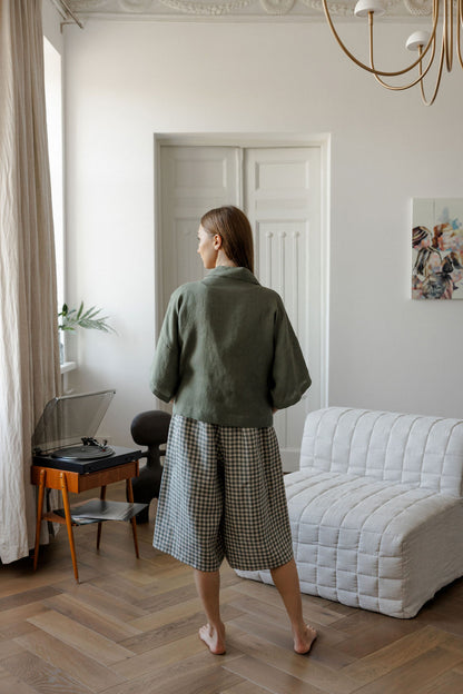Safari Green Linen Kimono Jacket