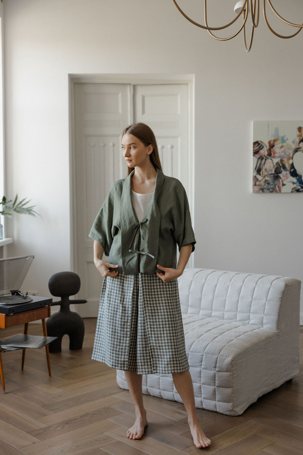 Safari Green Linen Kimono Jacket