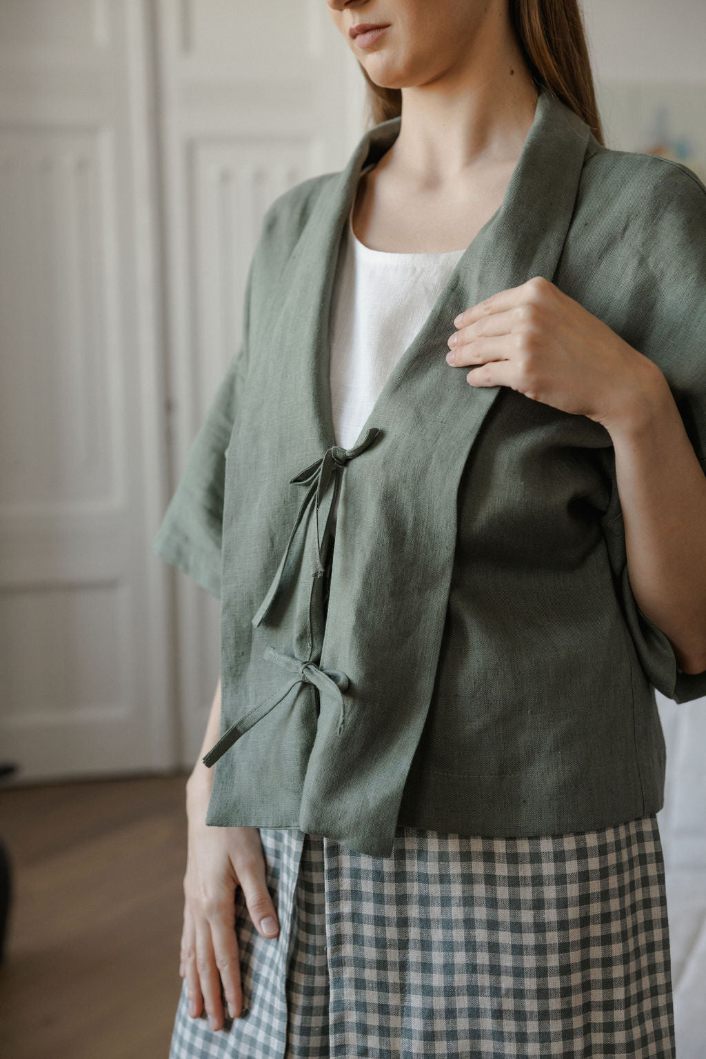 Safari Green Linen Kimono Jacket