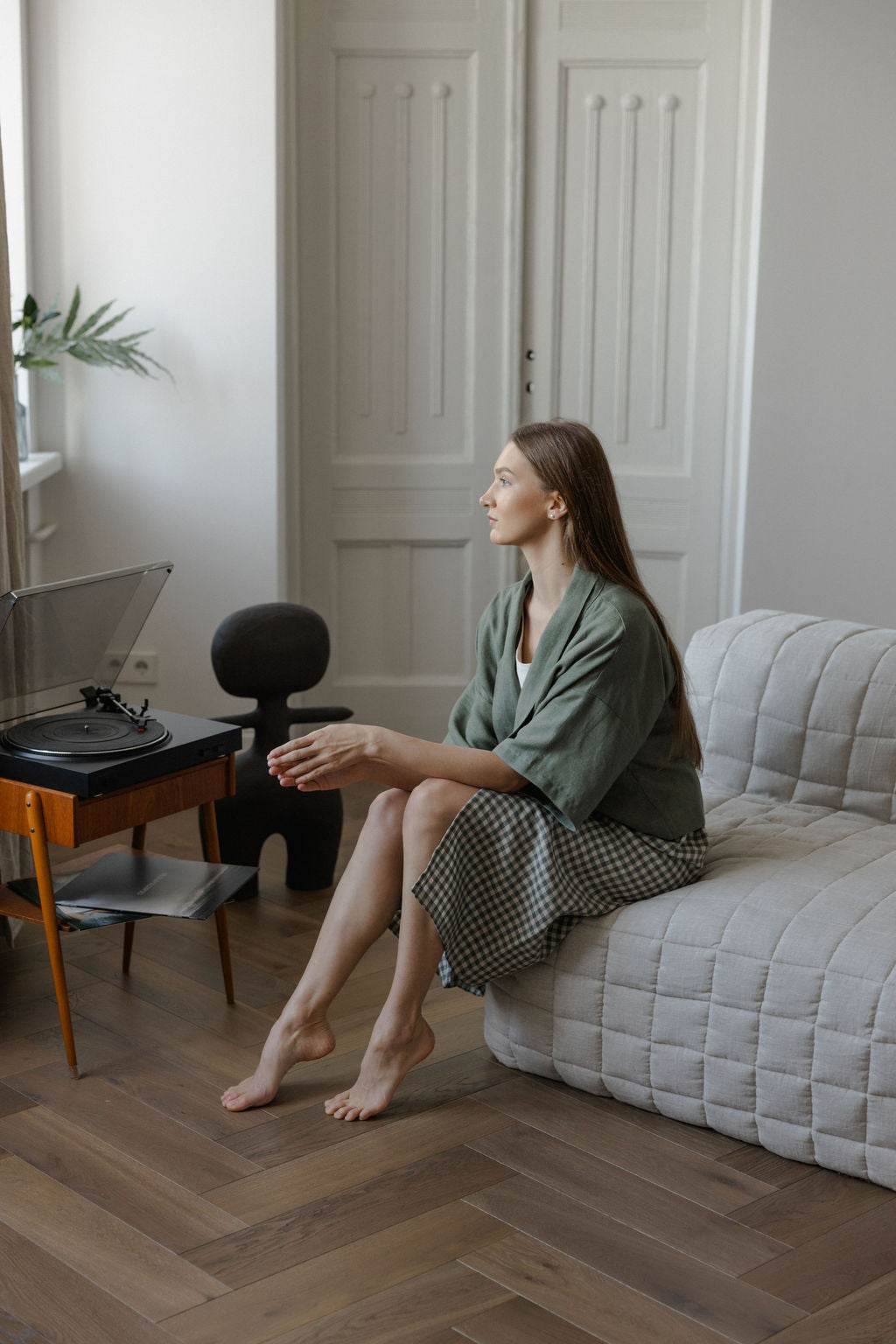 Safari Green Linen Kimono Jacket
