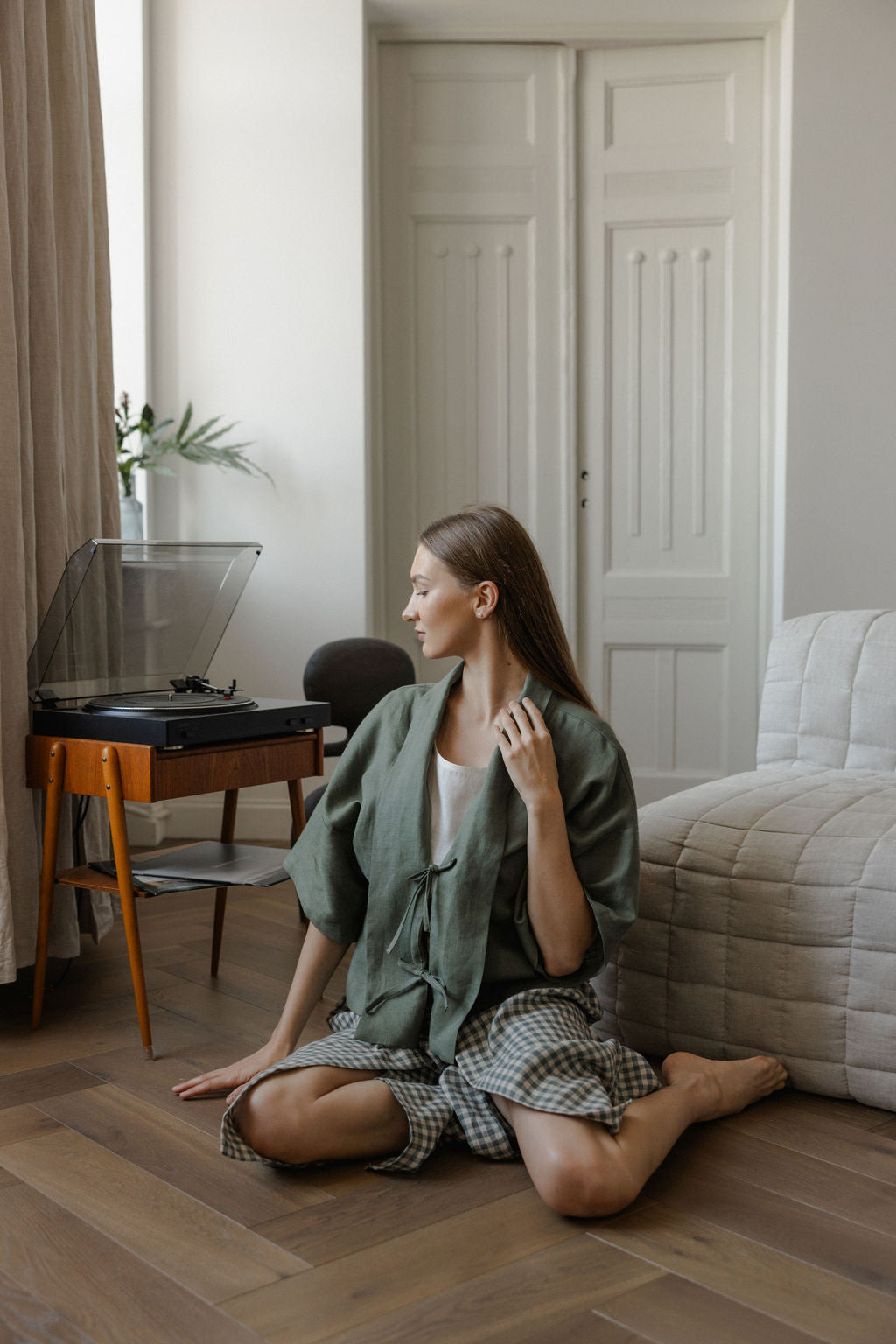 Safari Green Linen Kimono Jacket