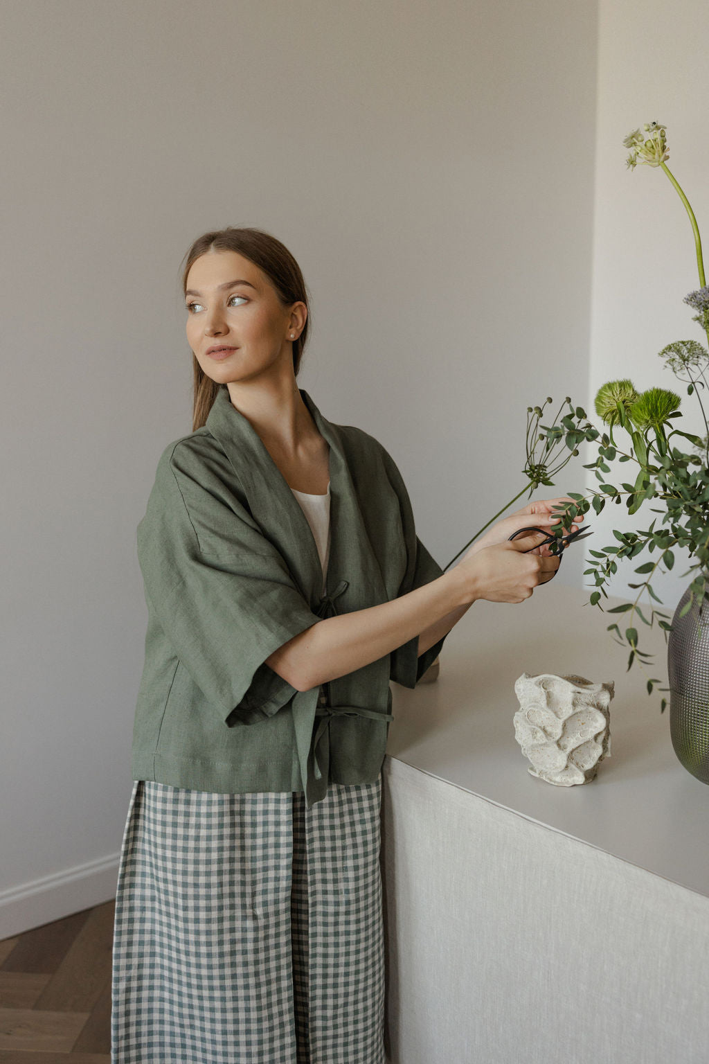 Safari Green Linen Kimono Jacket
