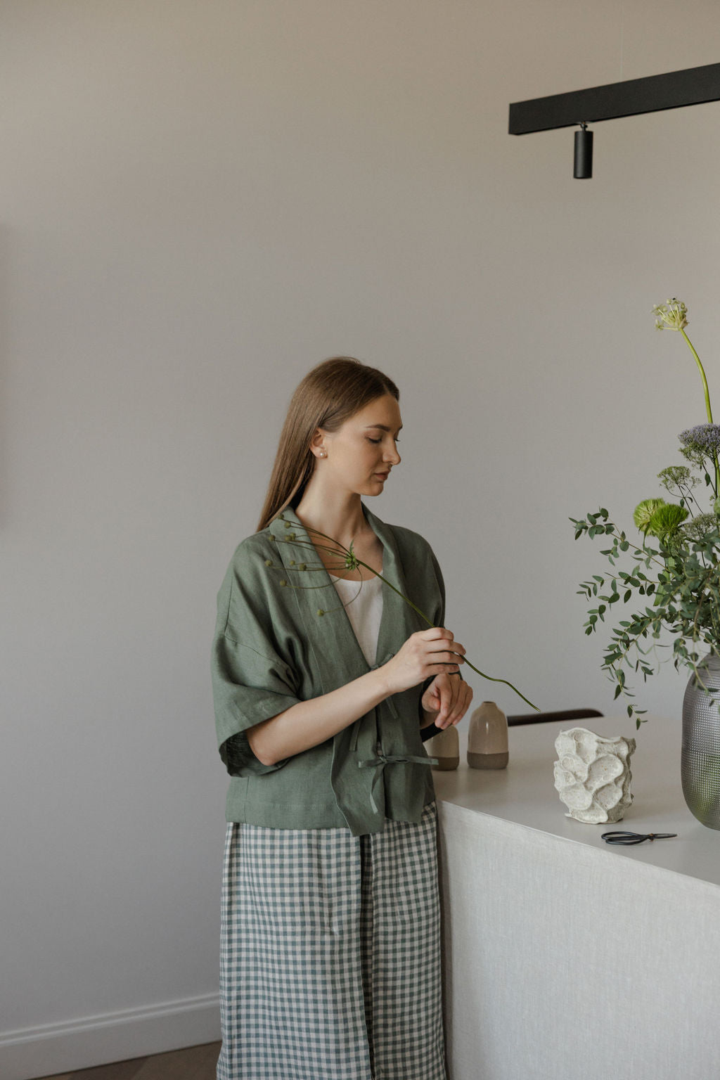 Safari Green Linen Kimono Jacket