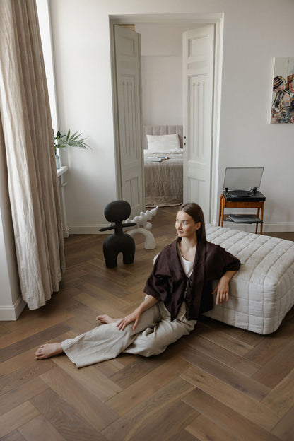 Chocolate Brown Linen Kimono Jacket
