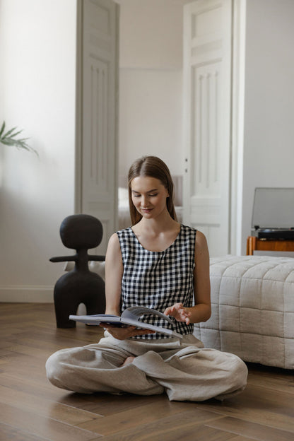 black gingham linen crop top