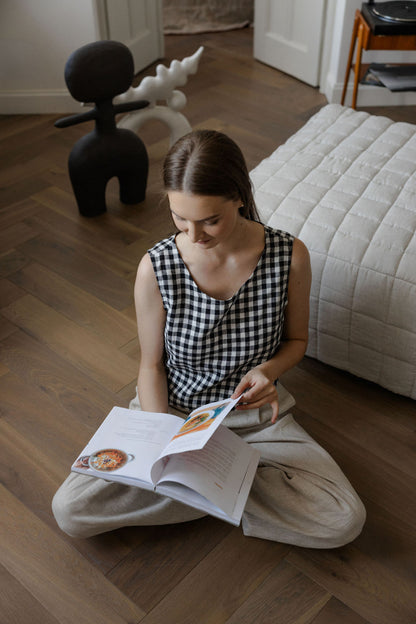 black gingham linen crop top