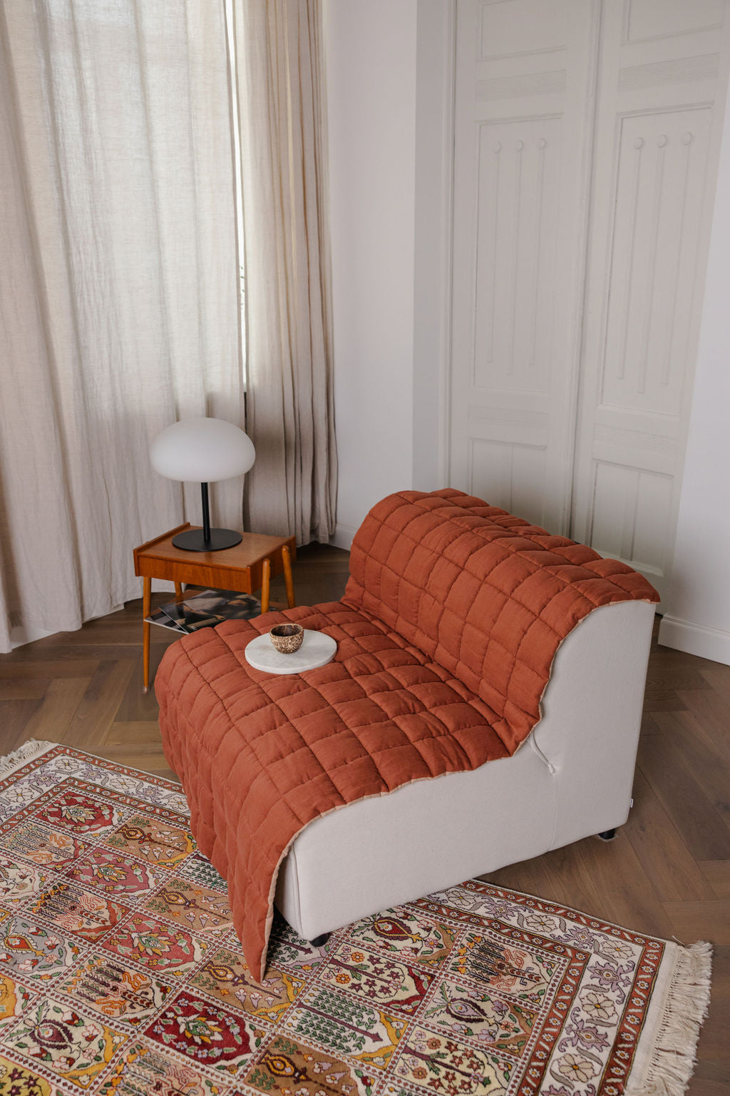 quilted linen lounge slipcover